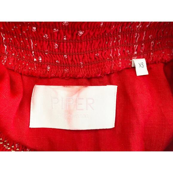 Piper By Townsen Red Mini Tiered Smocked Skirt Floral Embroidery Flowy Flirty - Picture 4 of 6